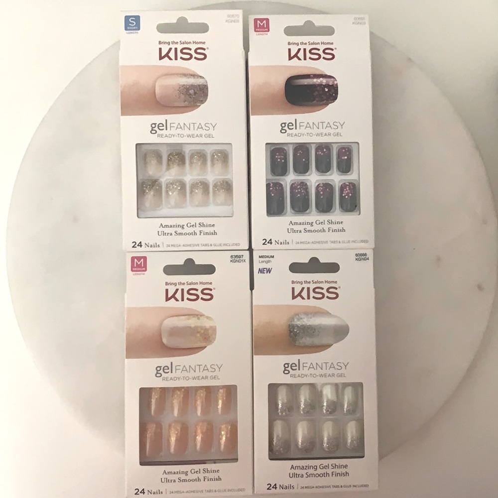 Lot of 4 sets of Kiss Ready-to-Wear Gel Fantasy Press On/Glue On Nails